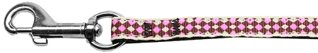 Pink Checkers Nylon Dog Leash 3/8 wide 4Ft Lsh